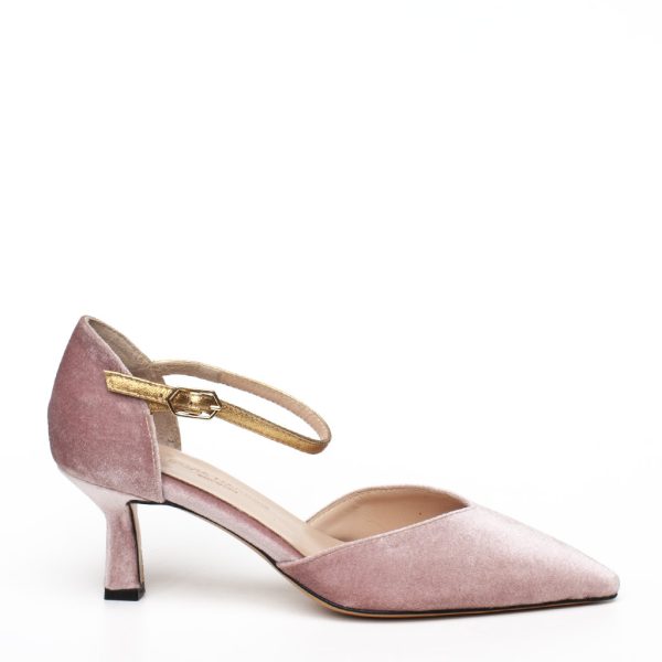 scarpa velluto rosa con cinturino e tacco medio