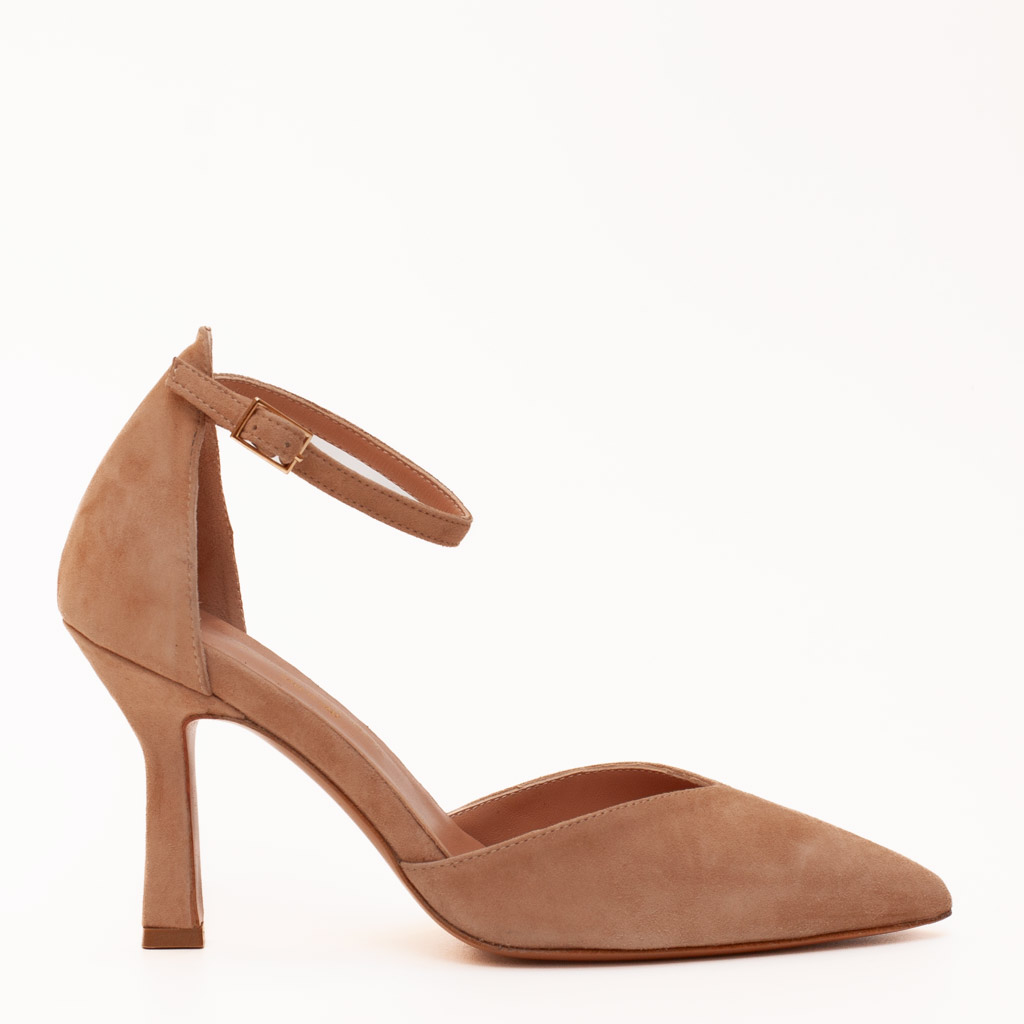 Scarpe Camoscio Beige Tacco Alto Eleganti con Cinturino