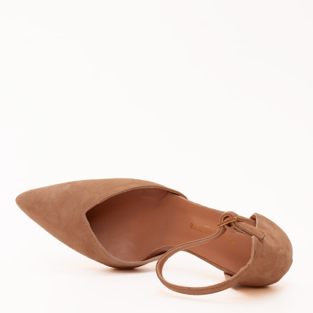 Scarpe Camoscio Beige Tacco Alto Eleganti con Cinturino