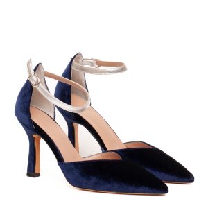 Elegant blue velvet pumps with high heels