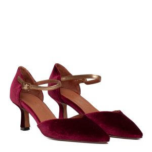 scarpe bordeaux tacco basso velluto cinturino oro Silvia Narese
