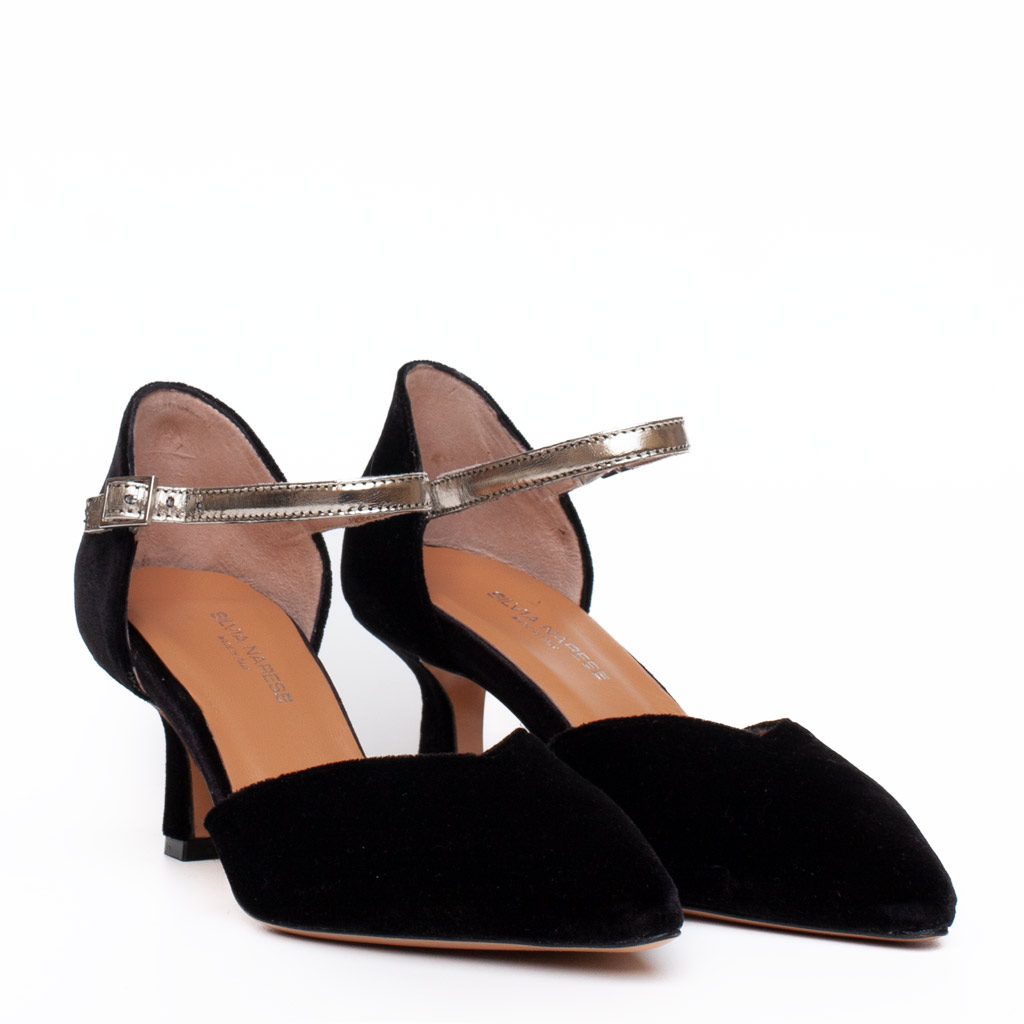 Scarpe Velluto Nero Eleganti Tacco Medio