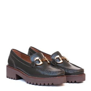 Mocassini Donna Platform Verde con Morsetto Dorato
