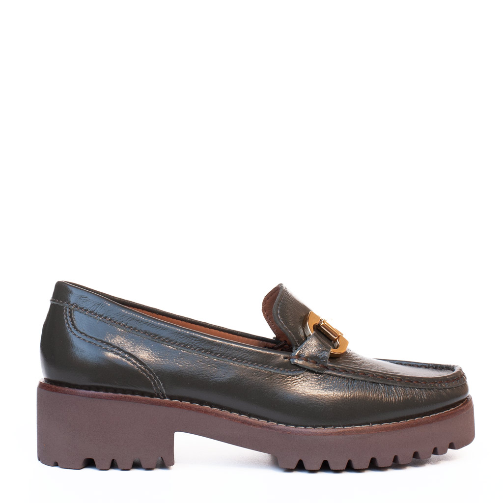 Mocassini Donna Platform Verde con Morsetto Dorato