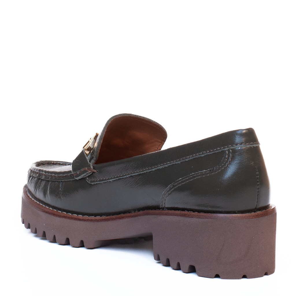Mocassini Donna Platform Verde con Morsetto Dorato