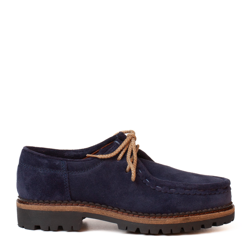 Midnight Blue Suede Lace-up Shoes with a lug sole