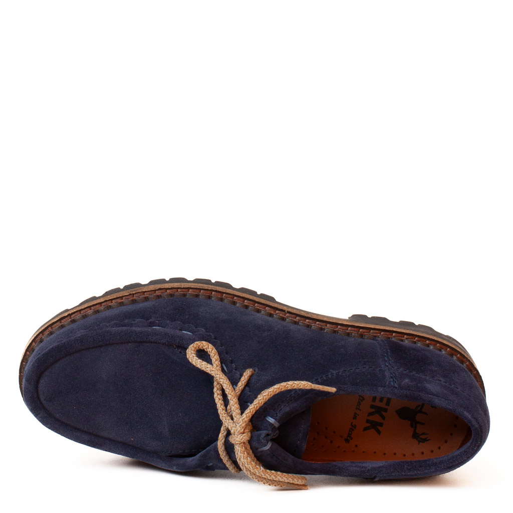 Midnight Blue Suede Lace-up Shoes with a lug sole