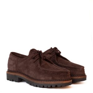 women’s brown suede lace-up shoes with a lug sole