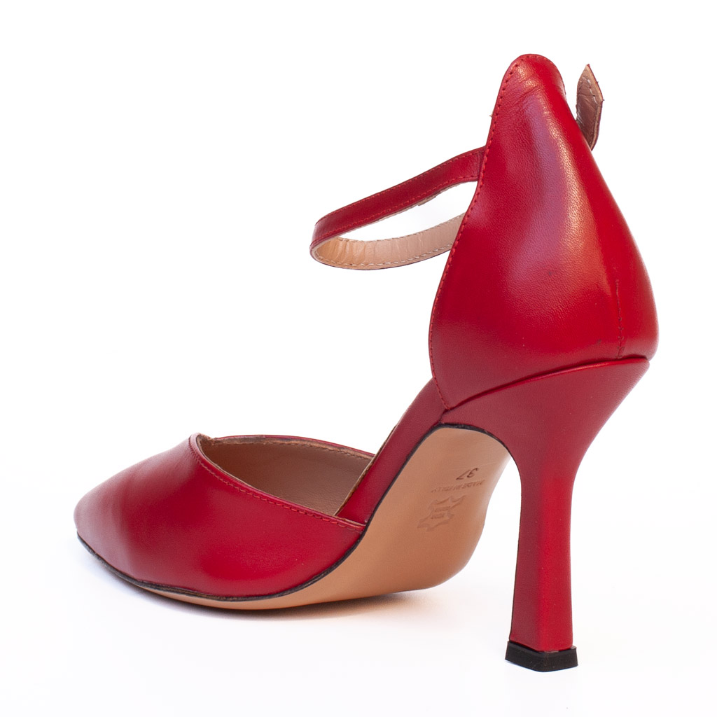 Scarpe Décolleté Pelle Rossa Tacco Alto Cinturino