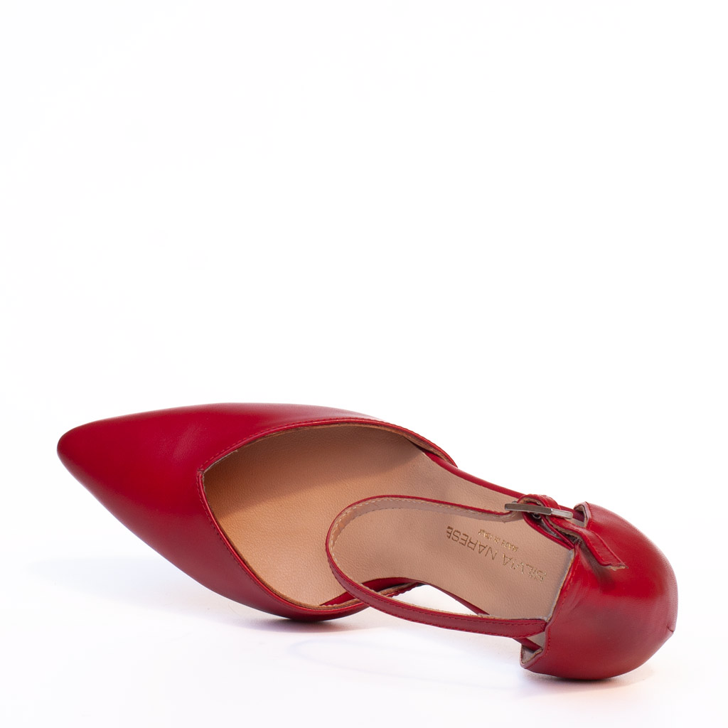 Scarpe Décolleté Pelle Rossa Tacco Alto Cinturino