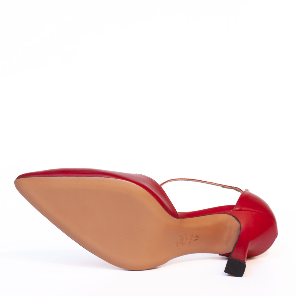 Scarpe Décolleté Pelle Rossa Tacco Alto Cinturino