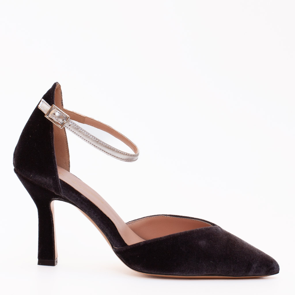Elegant Grey Velvet Heeled Strappy Shoes
