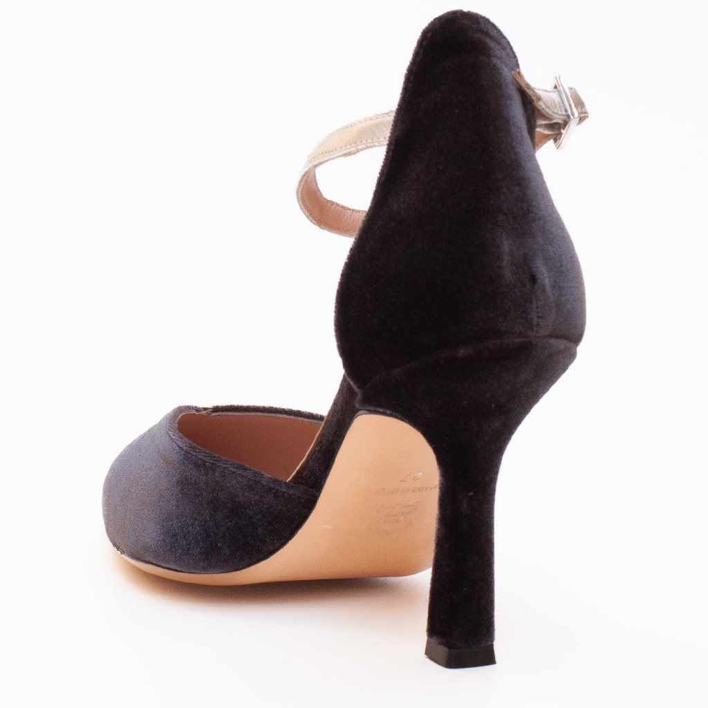 Elegant Grey Velvet Heeled Strappy Shoes