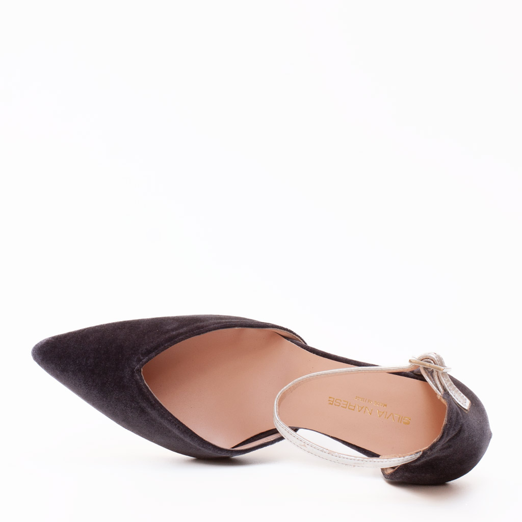 Elegant Grey Velvet Heeled Strappy Shoes