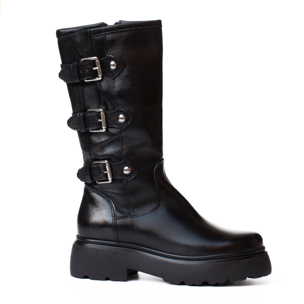 Stivale Biker Mezza Gamba Fibbie MJUS Donna Nero