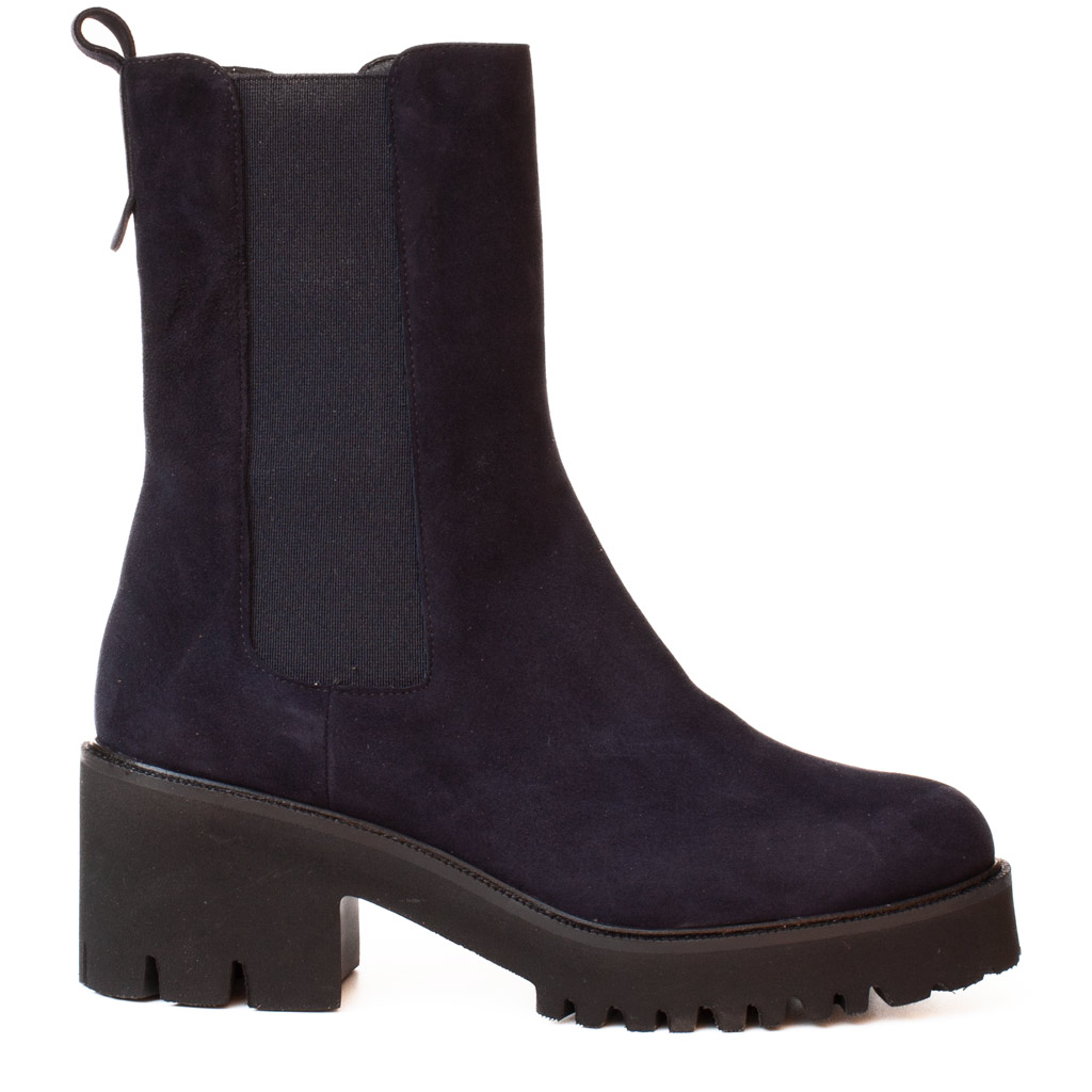 Stivaletto scamosciato blu tacco medio Platform