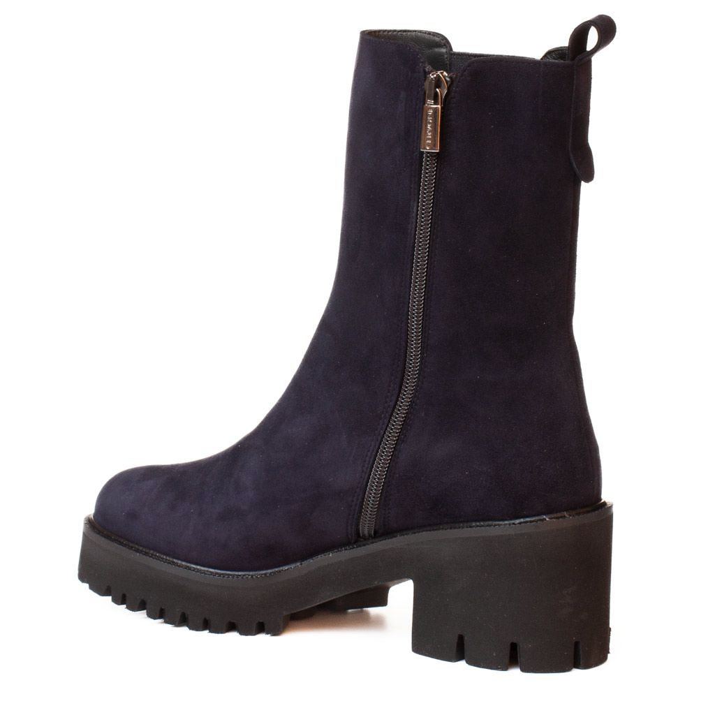 Stivaletto scamosciato blu tacco medio Platform