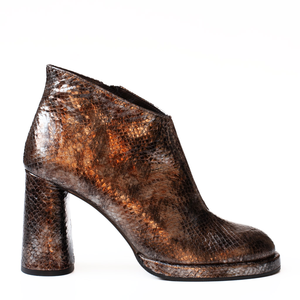 Zinda Silver-Bronze Python-Print Ankle Boots