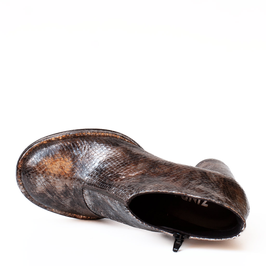 Zinda Silver-Bronze Python-Print Ankle Boots