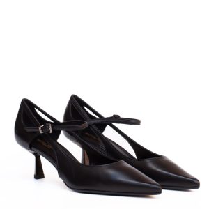 Silvia Narese Black Leather Pumps with Strap