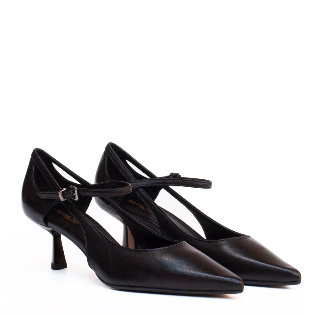 Silvia Narese Black Leather Pumps with Strap