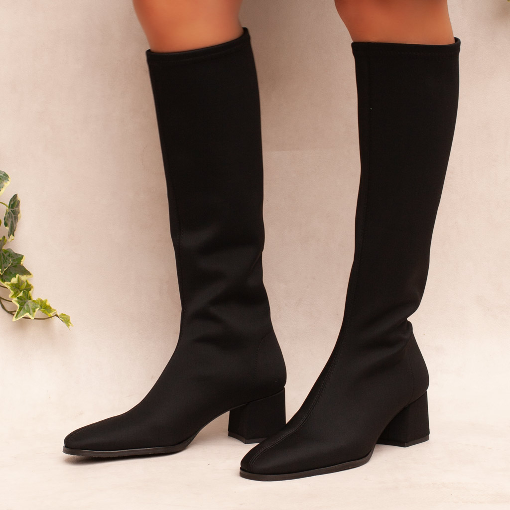 Black Waterproof Low-Heeled Wide-Fitted Boots