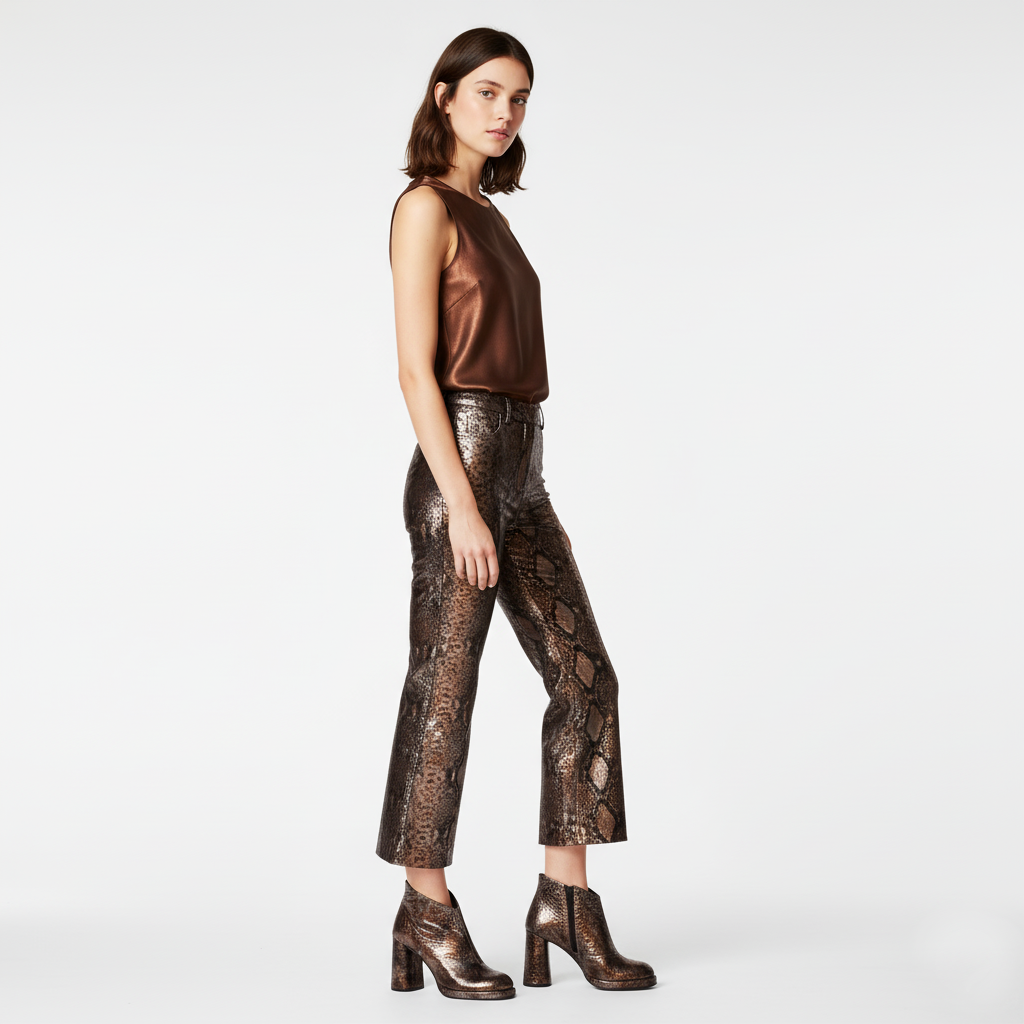 Zinda Silver-Bronze Python-Print Ankle Boots