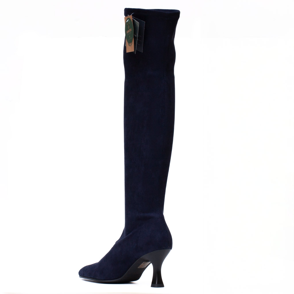Miss Elastic Blue Stretch Suede Over-the-Knee Boots