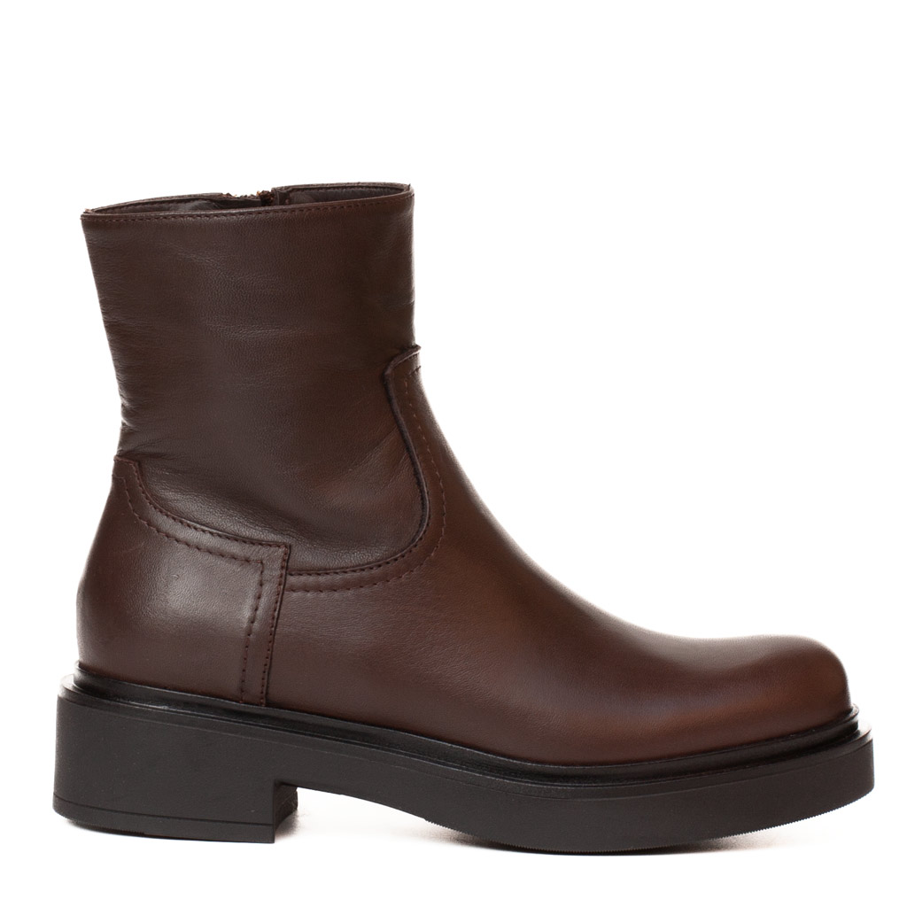Brown Leather Biker Ankle Boots with Platform Heels by Emanuela Passeri