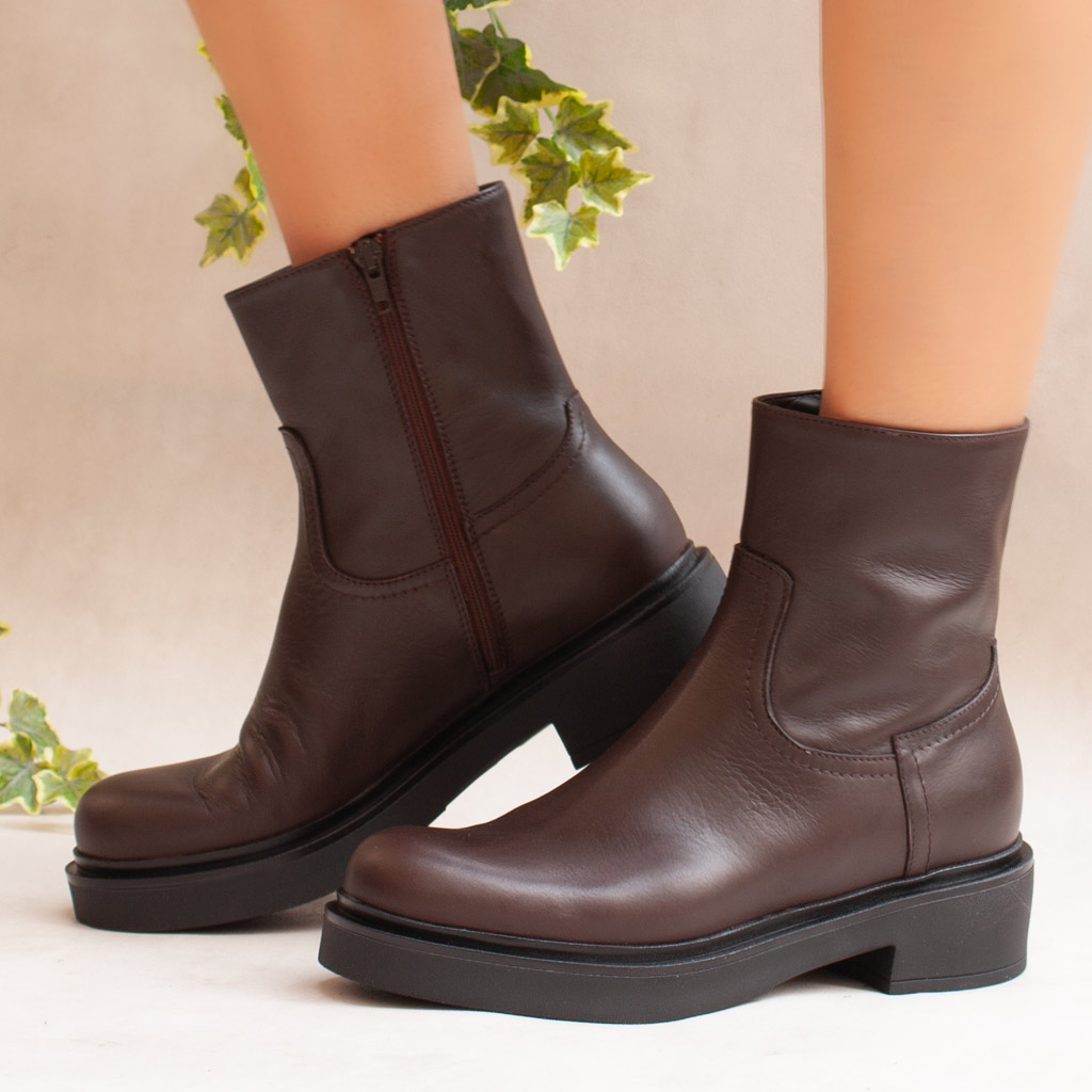 Brown Leather Biker Ankle Boots with Platform Heels by Emanuela Passeri