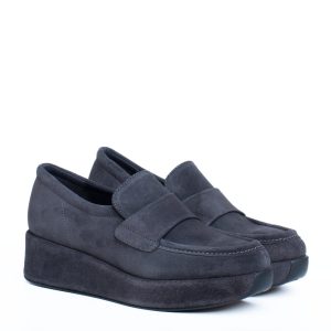 Mocassino a pantofola con zeppa grigio scuro in camoscio Pons Quintana