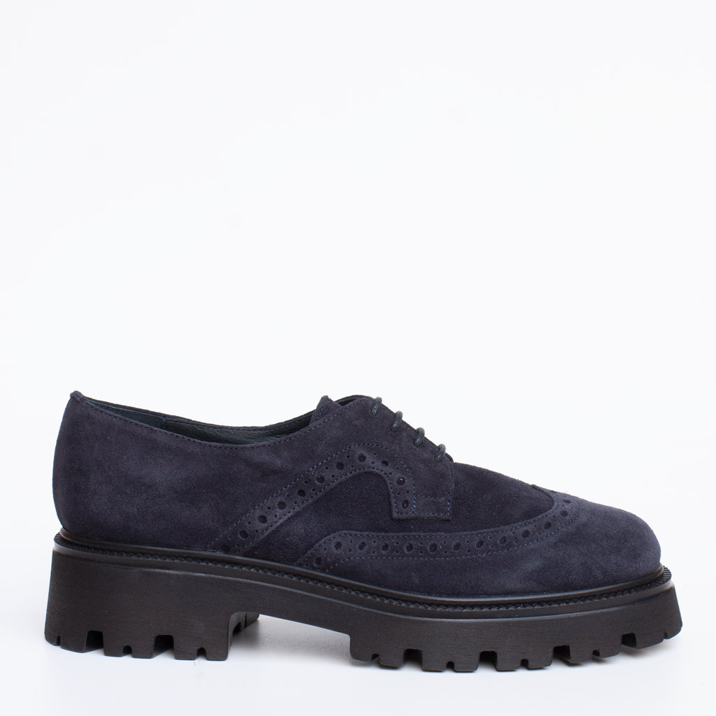 Women’s Blue Military-Style Suede Brogue Shoes