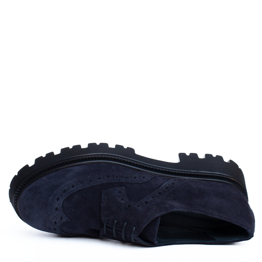 Women’s Blue Military-Style Suede Brogue Shoes