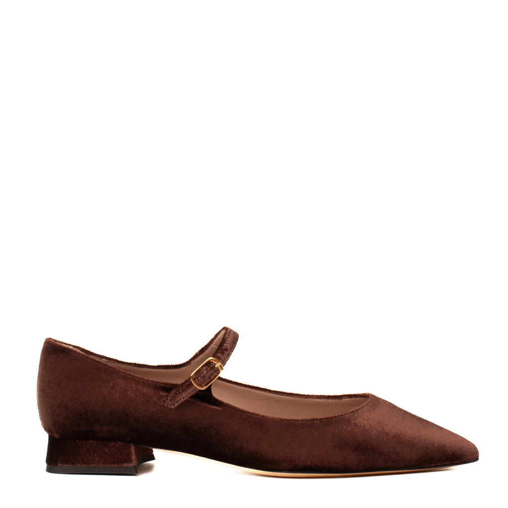 Mary Jane Basse Donna Eleganti Velluto Marrone a Punta