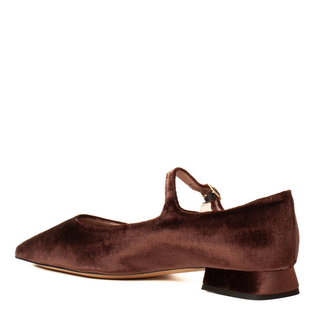 Mary Jane Basse Donna Eleganti Velluto Marrone a Punta
