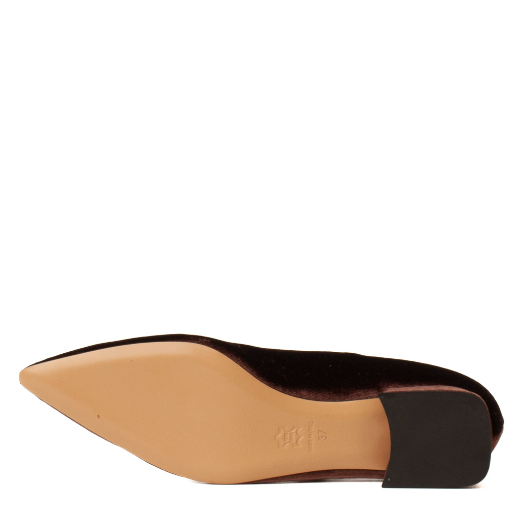 Mary Jane Basse Donna Eleganti Velluto Marrone a Punta