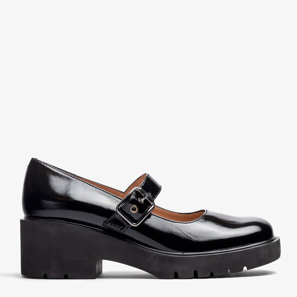 Black Patent Leather Mary Jane Wedge Shoes