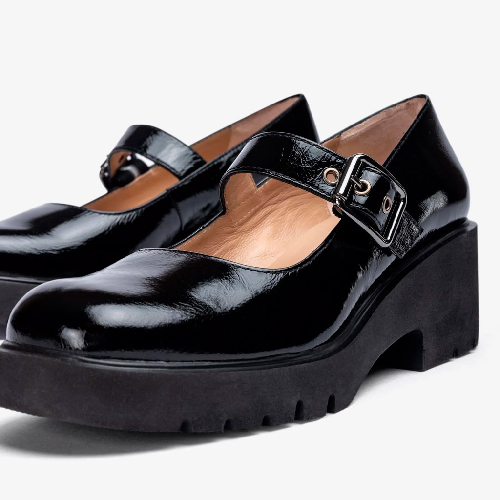 Black Patent Leather Mary Jane Wedge Shoes