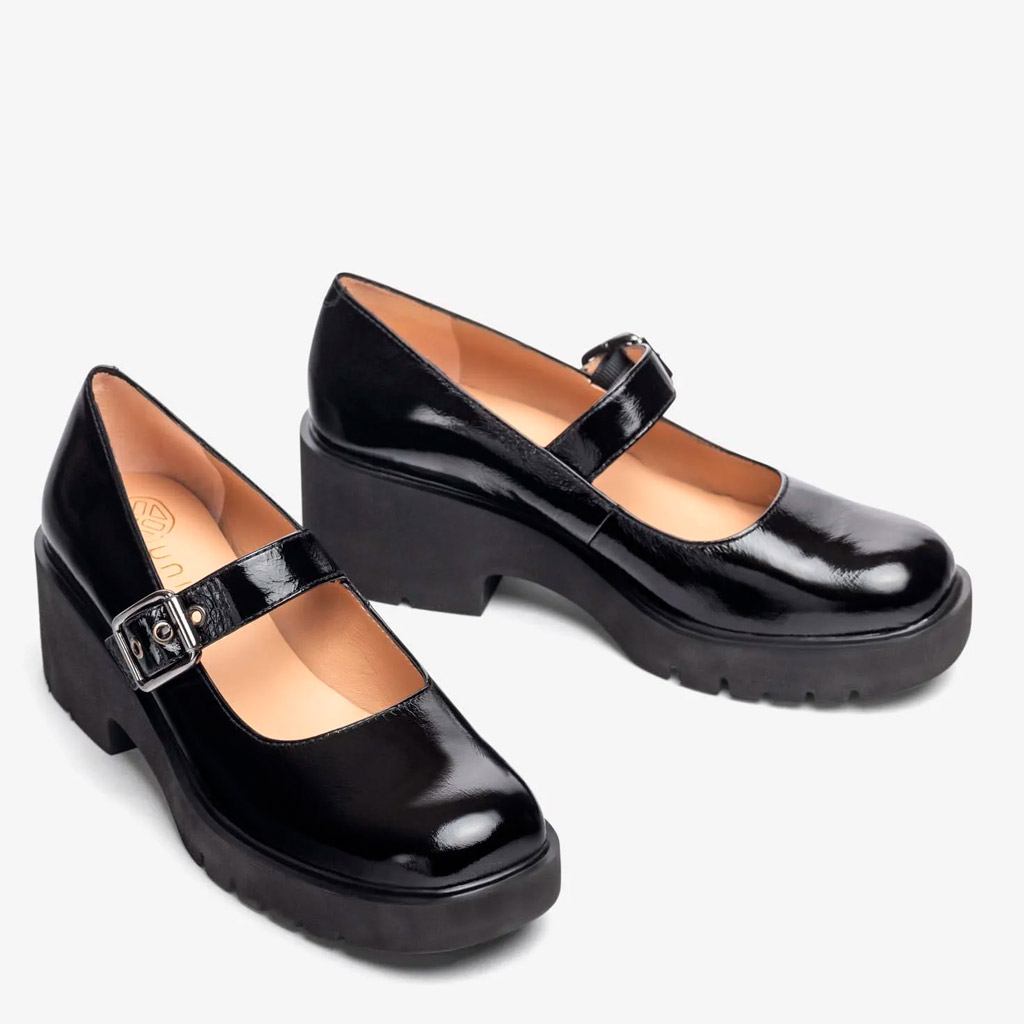 Black Patent Leather Mary Jane Wedge Shoes