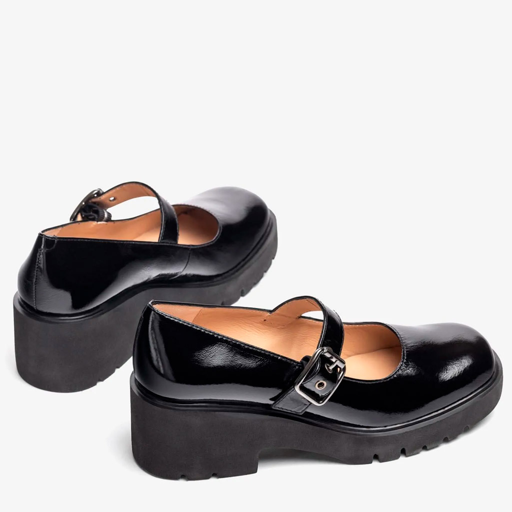 Black Patent Leather Mary Jane Wedge Shoes