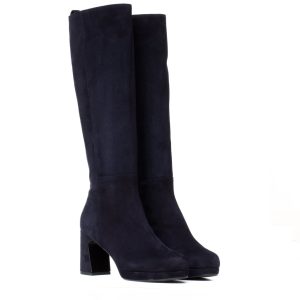 blue suede boots with platform soles by Cervone