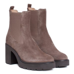 Stivaletto camoscio tacco largo e platform taupe Unisa Klino