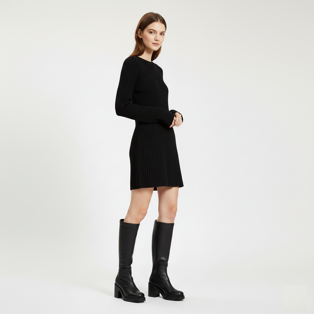 stivale in pelle elasticizzata nera con platform e punta quadrata