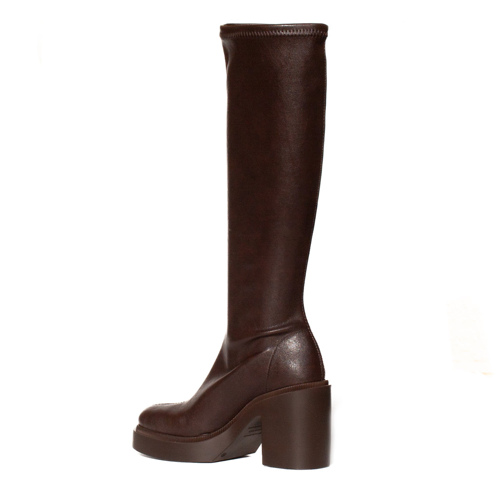 Stivali Marroni Pelle Platform di Miss Elastic