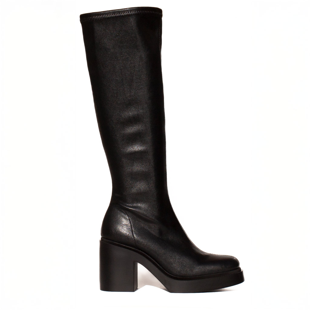 Stivali Neri Pelle Platform di Miss Elastic