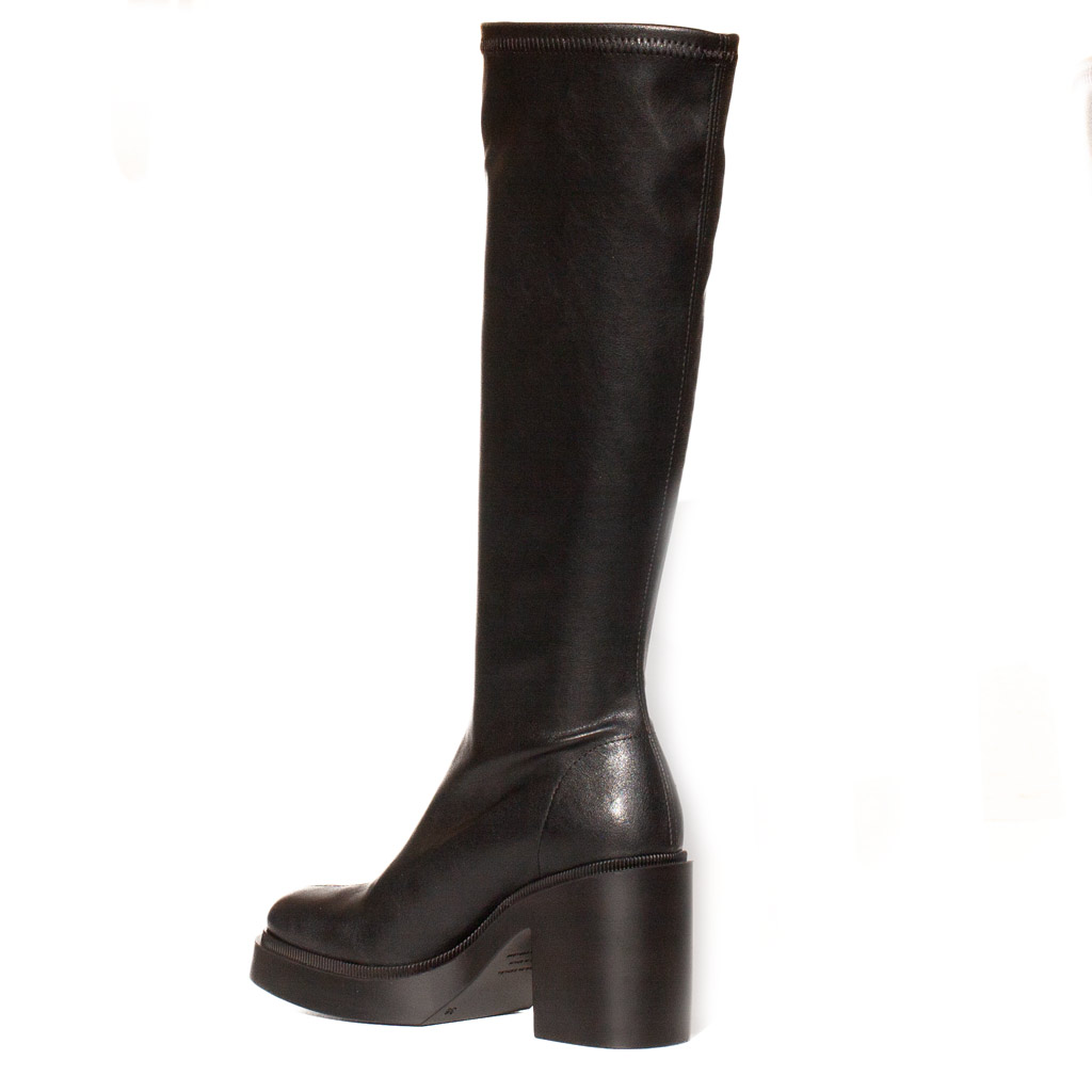 Stivali Neri Pelle Platform di Miss Elastic