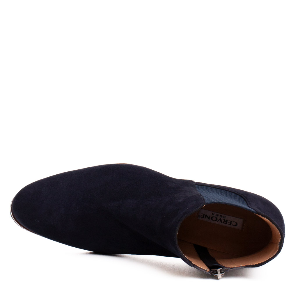 Stivaletto in Camoscio Blu da Donna Cervone con Tacco in Legno