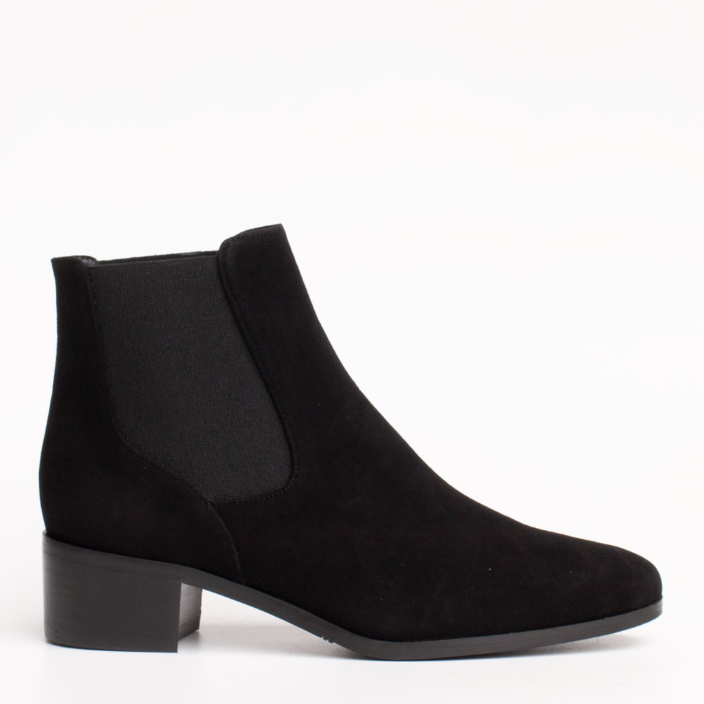 Black Suede Low-Heeled Ankle Boots
