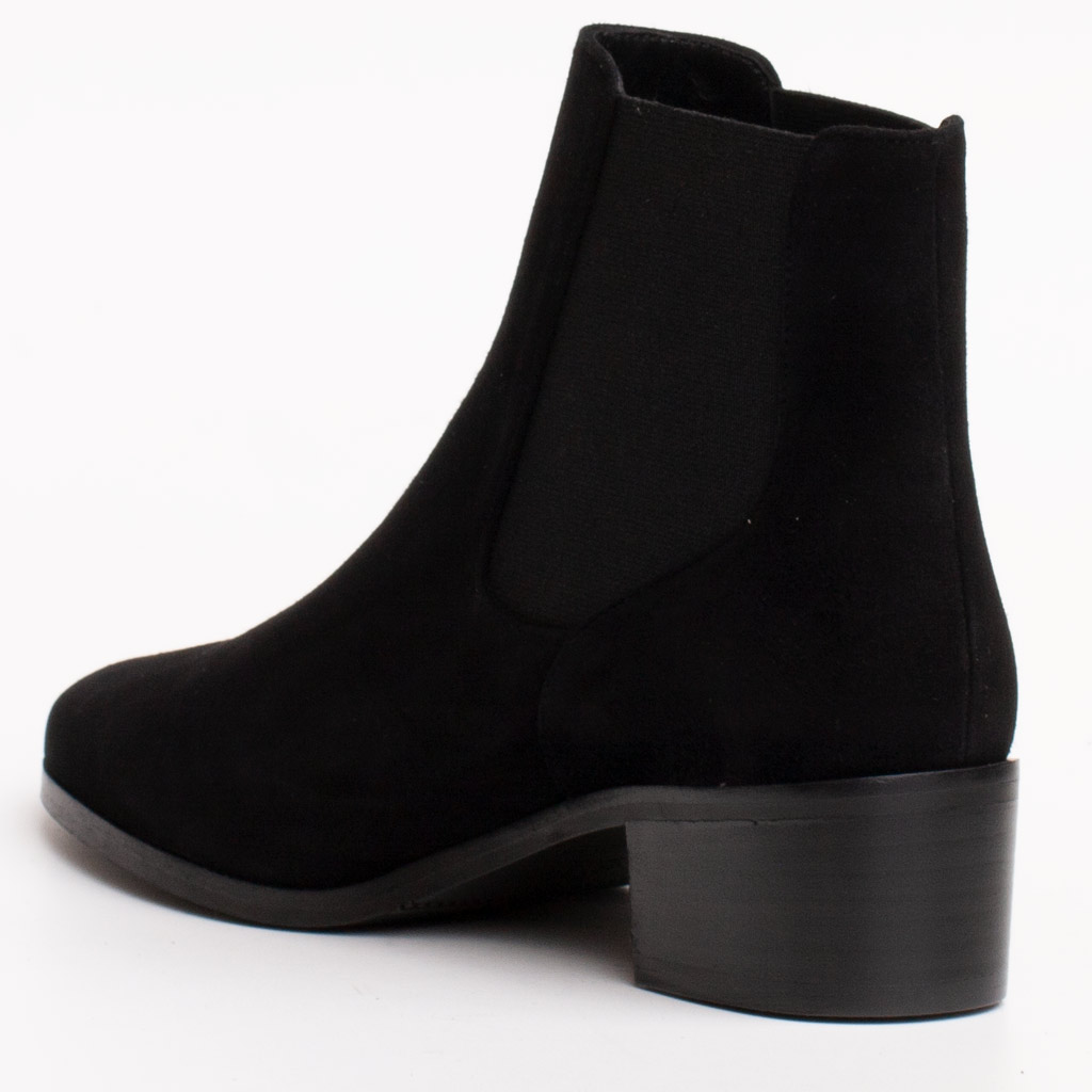 Black Suede Low-Heeled Ankle Boots