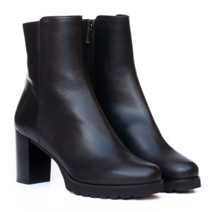 Cervone black leather platform ankle boots with a chunky heel and zip fastening
